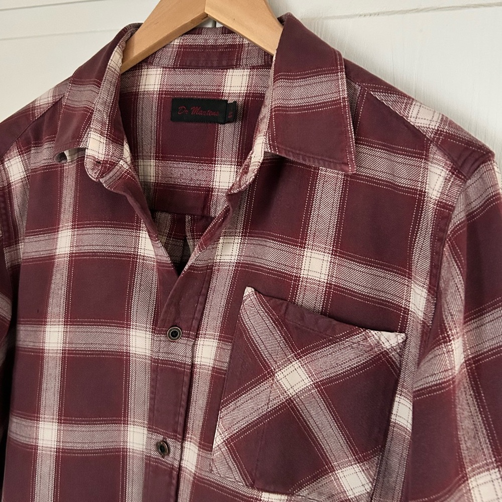 Dr. Martens Burgundy And White Plaid Casual Button Down Shirt View 6